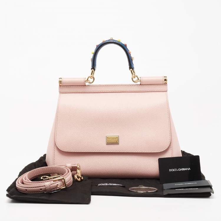 مملوكة مسبقًا Dolce & Gabbana Light Pink Leather Medium Miss Sicily Studded Top Handle Bag