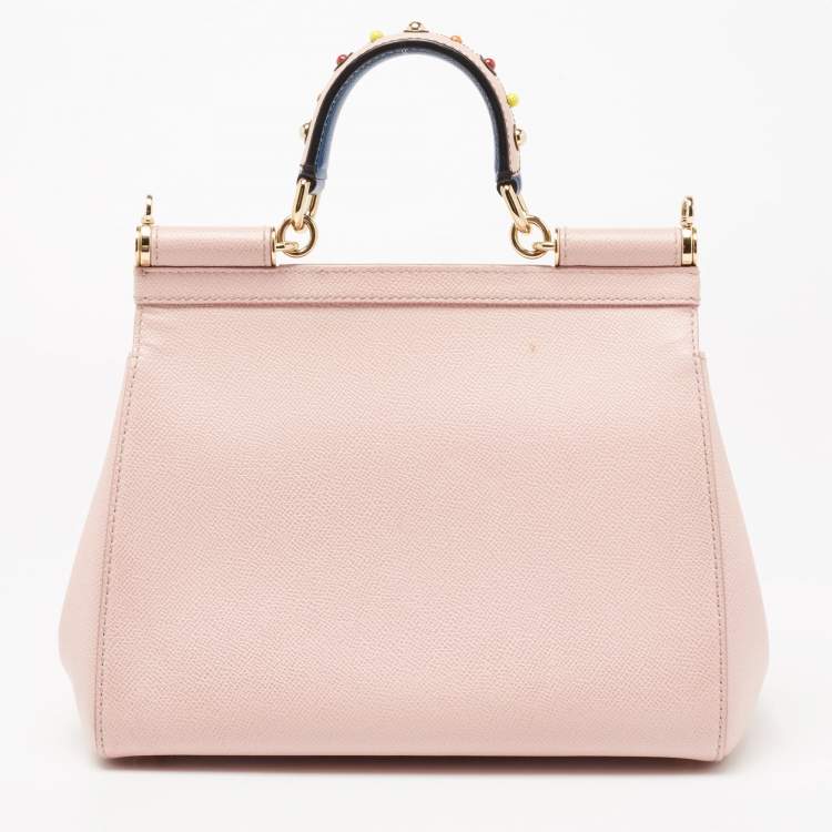 مملوكة مسبقًا Dolce & Gabbana Light Pink Leather Medium Miss Sicily Studded Top Handle Bag