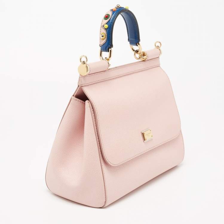 مملوكة مسبقًا Dolce & Gabbana Light Pink Leather Medium Miss Sicily Studded Top Handle Bag