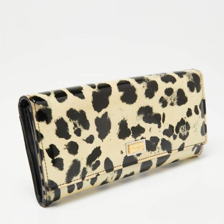 Dolce And Gabbana Beigeblack Leopard Print Patent Leather Continental Wallet Dolce And Gabbana 0655