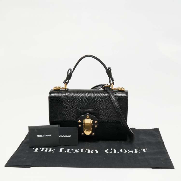 Pre Owned Dolce & Gabbana Black Iguana Embossed Leather Lucia Top Handle Bag