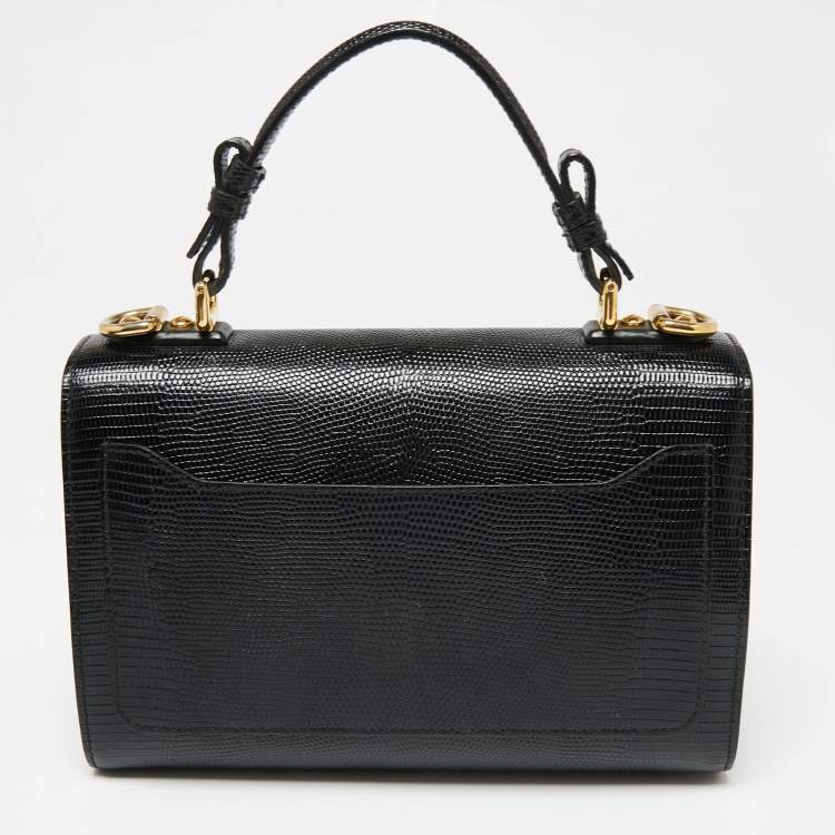 Pre Owned Dolce & Gabbana Black Iguana Embossed Leather Lucia Top Handle Bag