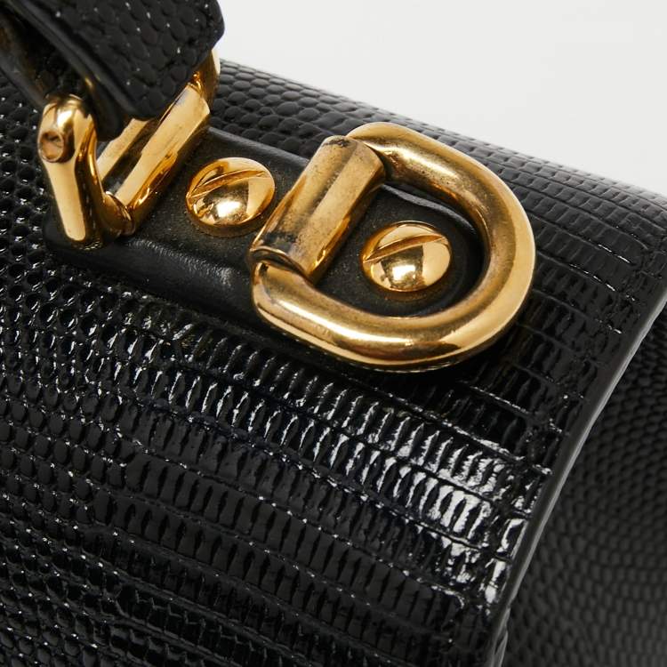 Pre Owned Dolce & Gabbana Black Iguana Embossed Leather Lucia Top Handle Bag