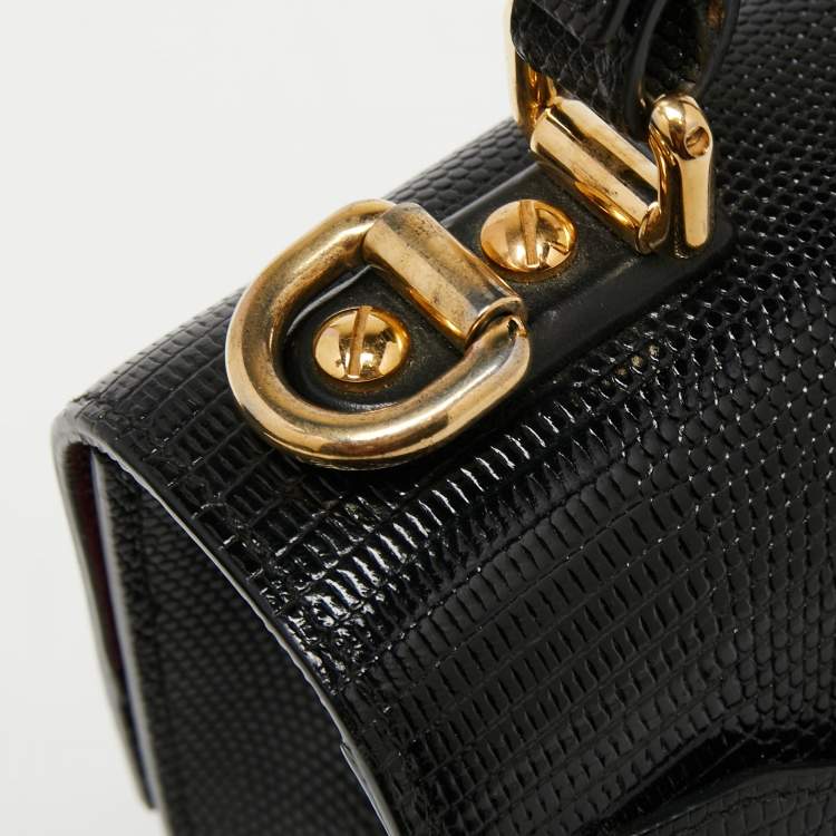 Pre Owned Dolce & Gabbana Black Iguana Embossed Leather Lucia Top Handle Bag
