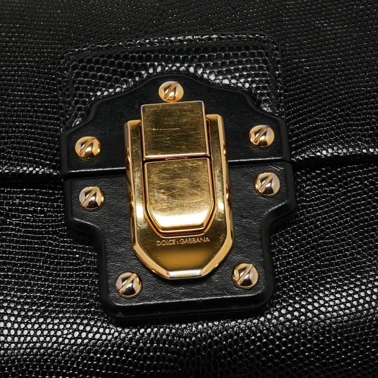 Pre Owned Dolce & Gabbana Black Iguana Embossed Leather Lucia Top Handle Bag