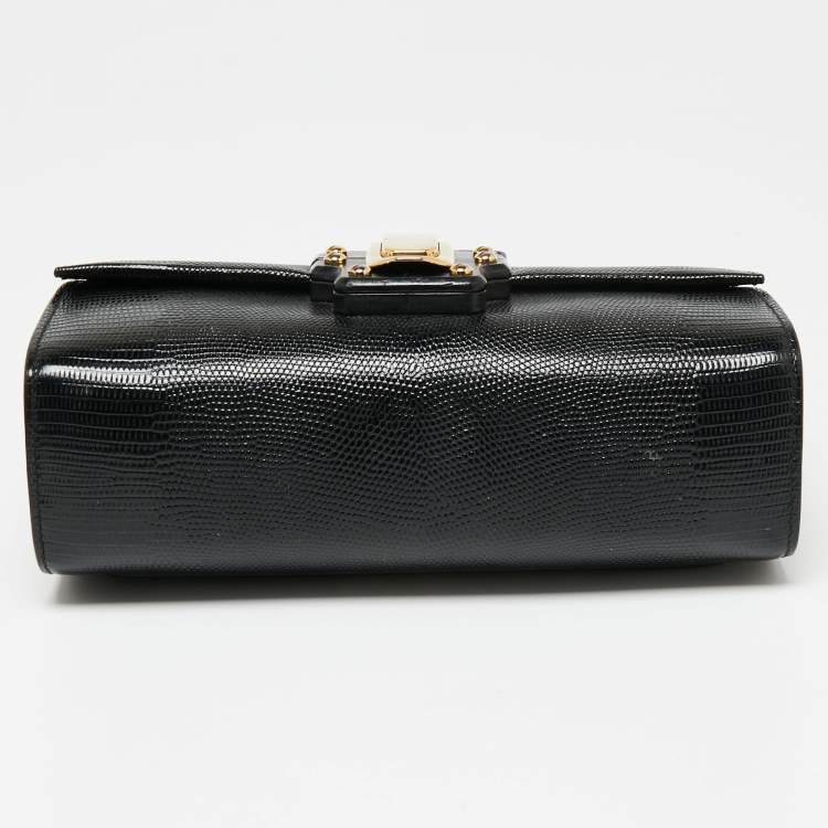 Pre Owned Dolce & Gabbana Black Iguana Embossed Leather Lucia Top Handle Bag