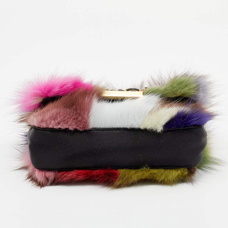 Pre Owned Dolce & Gabbana Multicolor Faux Fur Crystal Embellished Miss Stone Crossbody Bag