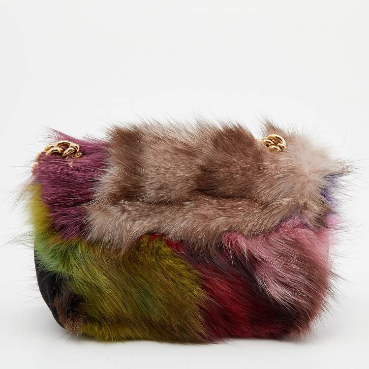 Pre Owned Dolce & Gabbana Multicolor Faux Fur Crystal Embellished Miss Stone Crossbody Bag