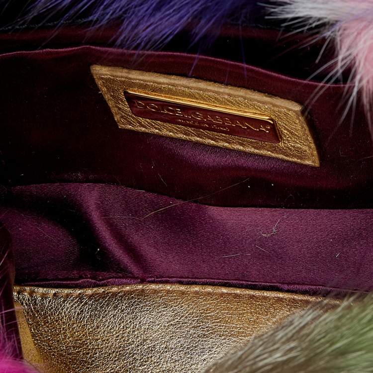 Pre Owned Dolce & Gabbana Multicolor Faux Fur Crystal Embellished Miss Stone Crossbody Bag