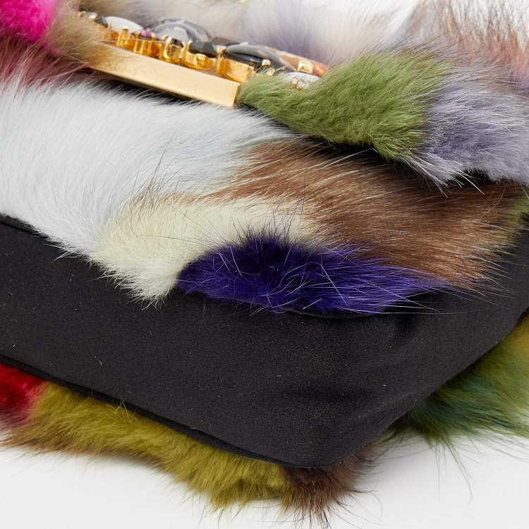 Pre Owned Dolce & Gabbana Multicolor Faux Fur Crystal Embellished Miss Stone Crossbody Bag