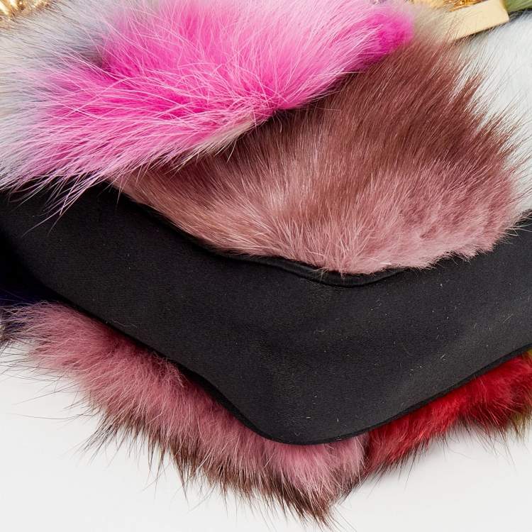 Pre Owned Dolce & Gabbana Multicolor Faux Fur Crystal Embellished Miss Stone Crossbody Bag
