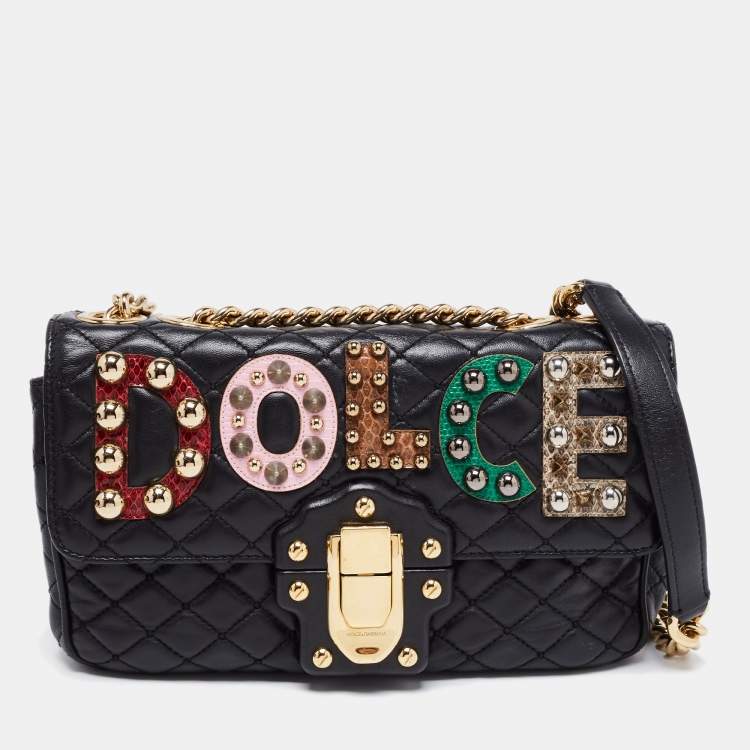 Pre Owned Dolce & Gabbana Black Quilted Leather Lucia Embellished Shoulder Bag