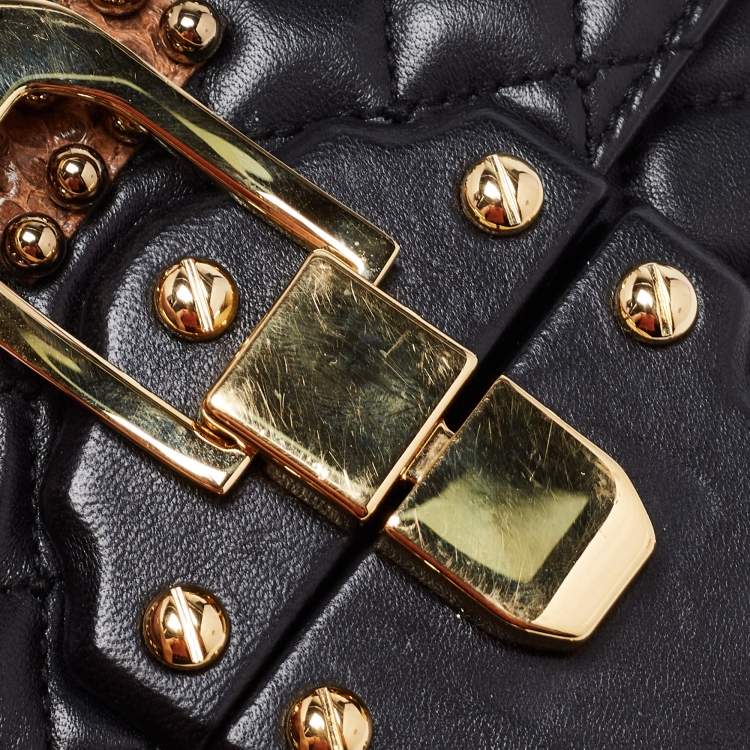 Pre Owned Dolce & Gabbana Black Quilted Leather Lucia Embellished Shoulder Bag