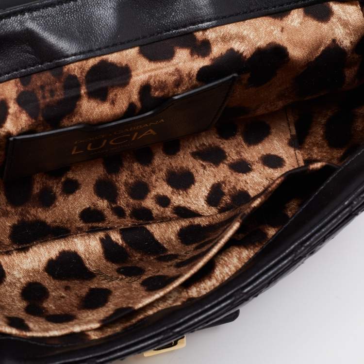 Pre Owned Dolce & Gabbana Black Quilted Leather Lucia Embellished Shoulder Bag