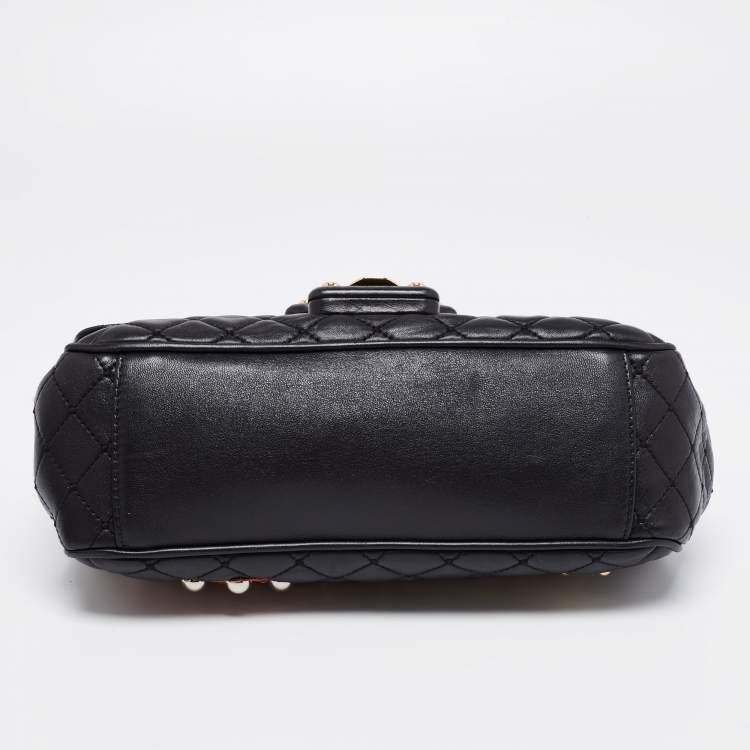 Pre Owned Dolce & Gabbana Black Quilted Leather Lucia Embellished Shoulder Bag