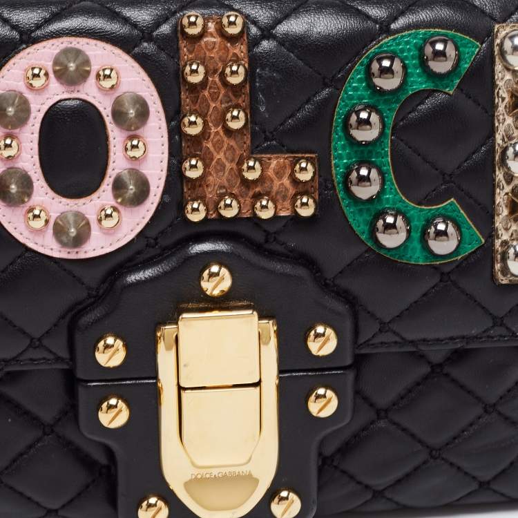 Pre Owned Dolce & Gabbana Black Quilted Leather Lucia Embellished Shoulder Bag