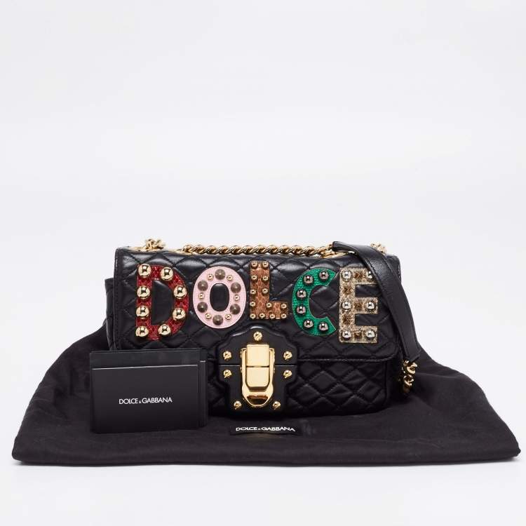 Pre Owned Dolce & Gabbana Black Quilted Leather Lucia Embellished Shoulder Bag