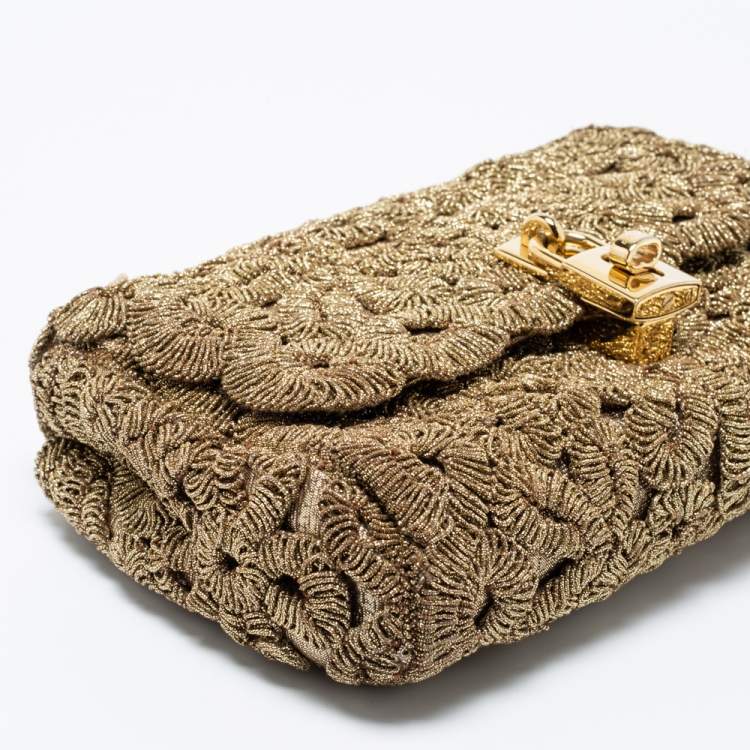 Pre Owned Dolce & Gabbana Gold Lurex Fabric Padlock Shoulder Bag
