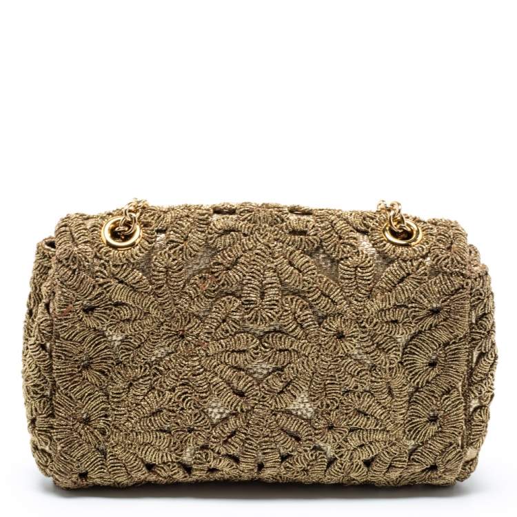 Pre Owned Dolce & Gabbana Gold Lurex Fabric Padlock Shoulder Bag