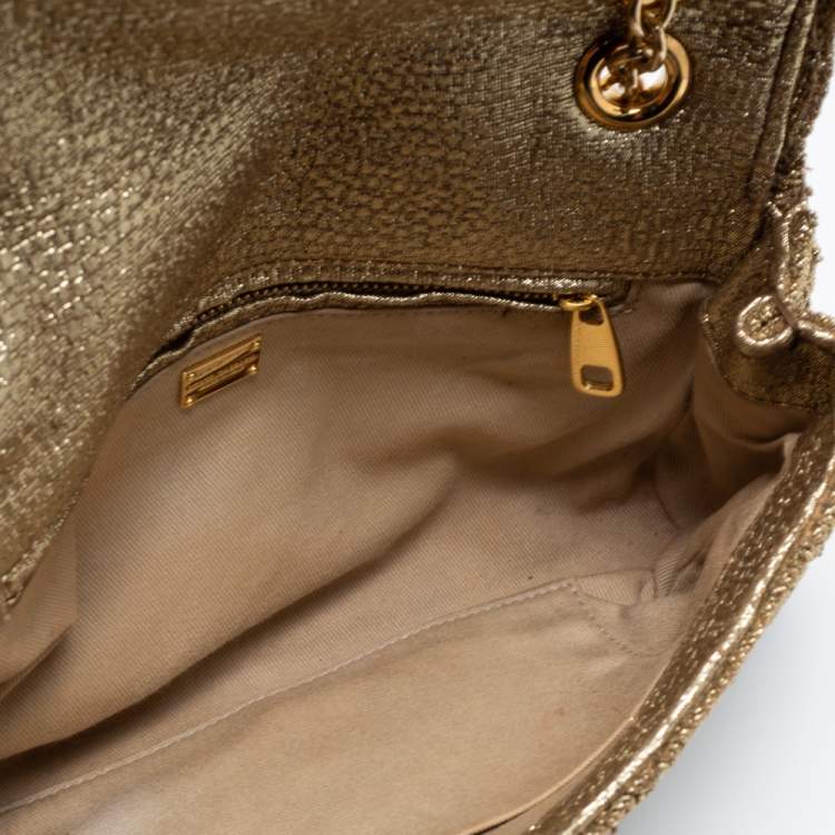 Pre Owned Dolce & Gabbana Gold Lurex Fabric Padlock Shoulder Bag