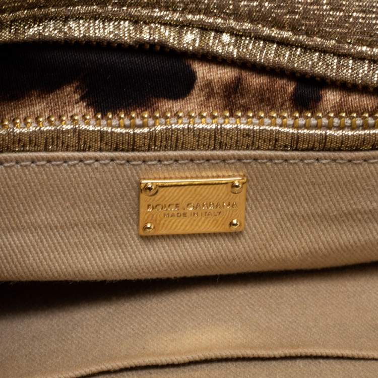 Pre Owned Dolce & Gabbana Gold Lurex Fabric Padlock Shoulder Bag
