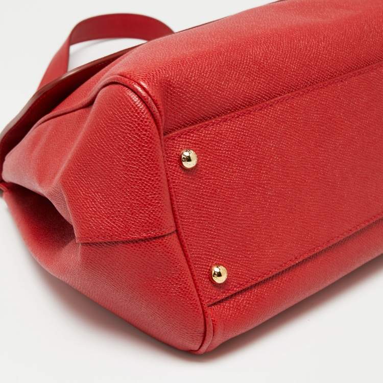 Pre Owned Dolce & Gabbana Red Leather Large Miss Sicily Top Handle Bag