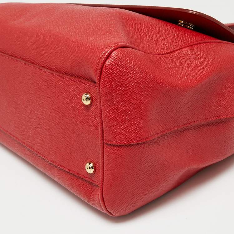 Pre Owned Dolce & Gabbana Red Leather Large Miss Sicily Top Handle Bag