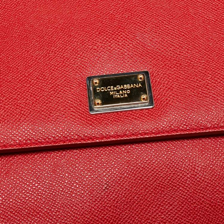 Pre Owned Dolce & Gabbana Red Leather Large Miss Sicily Top Handle Bag