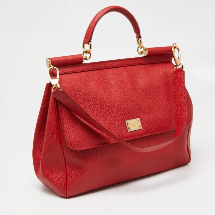 Pre Owned Dolce & Gabbana Red Leather Large Miss Sicily Top Handle Bag