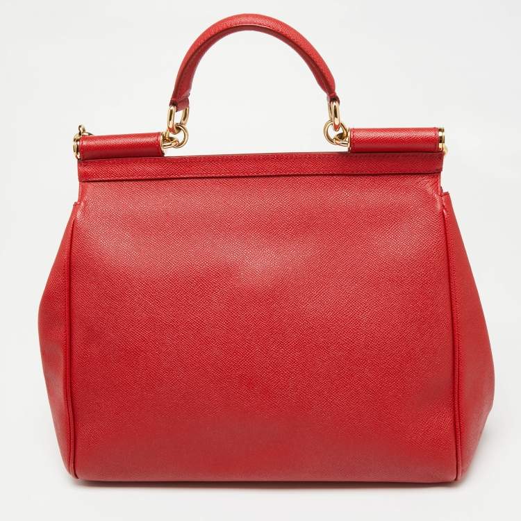 Pre Owned Dolce & Gabbana Red Leather Large Miss Sicily Top Handle Bag