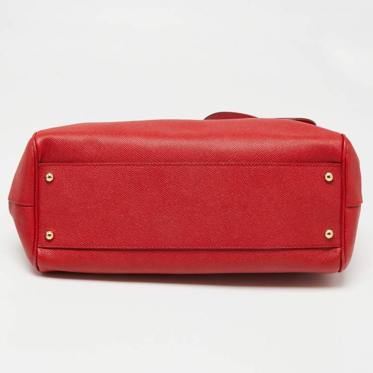 Pre Owned Dolce & Gabbana Red Leather Large Miss Sicily Top Handle Bag