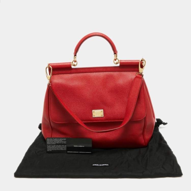 Pre Owned Dolce & Gabbana Red Leather Large Miss Sicily Top Handle Bag