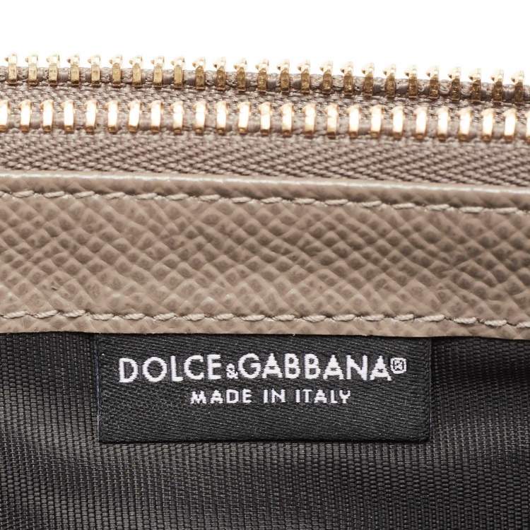 Pre Owned Dolce & Gabbana Beige Leather Crystal Embellished Logo Zipped Card Holder