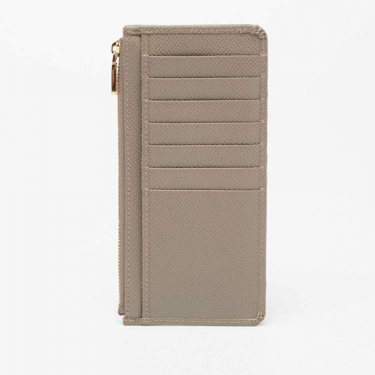 Pre Owned Dolce & Gabbana Beige Leather Crystal Embellished Logo Zipped Card Holder