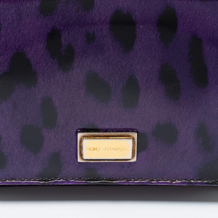 Pre Owned Dolce & Gabbana Purple Leopard Print Patent Leather Trifold Wallet