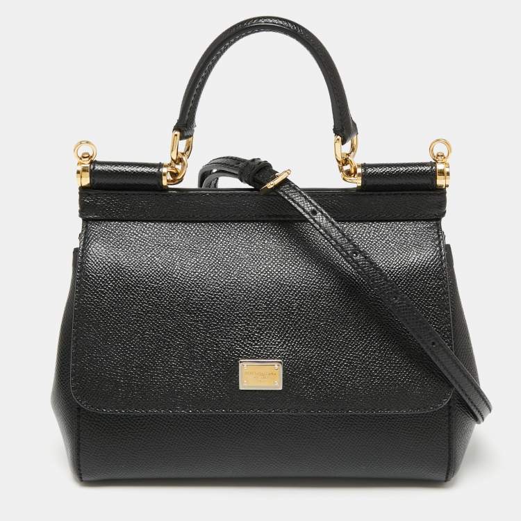 Pre Owned Dolce & Gabbana Black Leather Small Miss Sicily Top Handle Bag