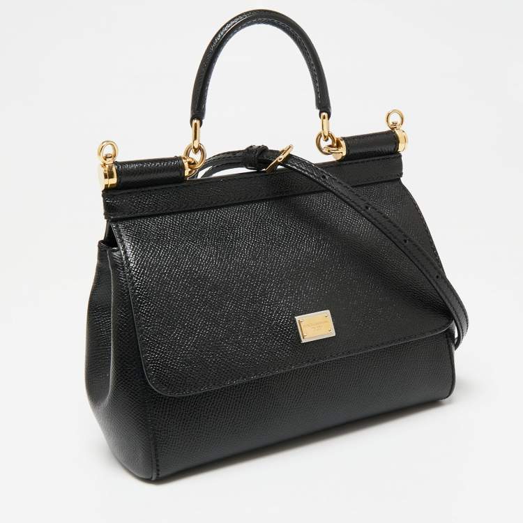Pre Owned Dolce & Gabbana Black Leather Small Miss Sicily Top Handle Bag