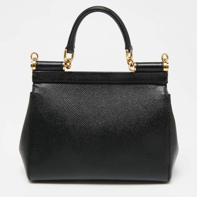 Pre Owned Dolce & Gabbana Black Leather Small Miss Sicily Top Handle Bag