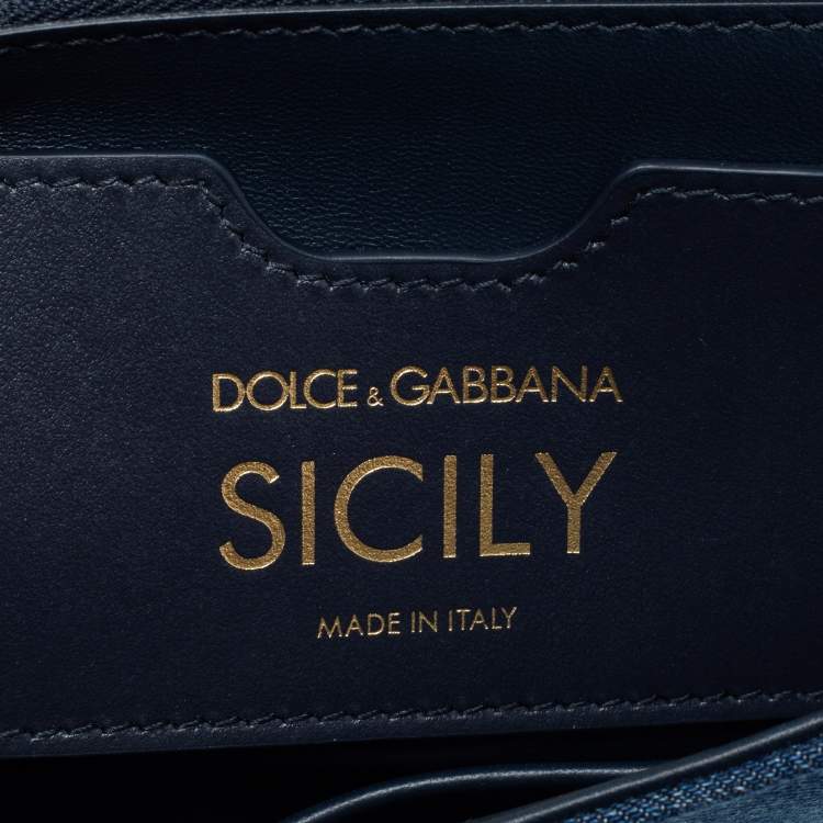 Pre Owned Dolce & Gabbana Blue Denim and Leather Medium Miss Sicily Top Handle Bag