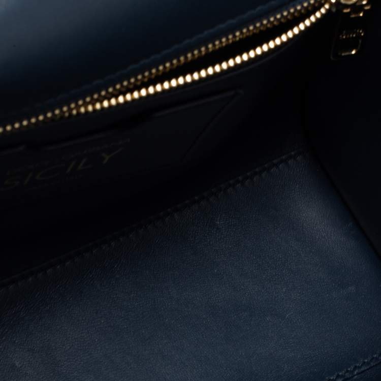 Pre Owned Dolce & Gabbana Blue Denim and Leather Medium Miss Sicily Top Handle Bag