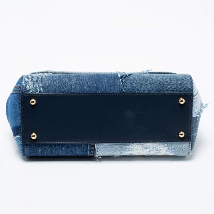 Pre Owned Dolce & Gabbana Blue Denim and Leather Medium Miss Sicily Top Handle Bag