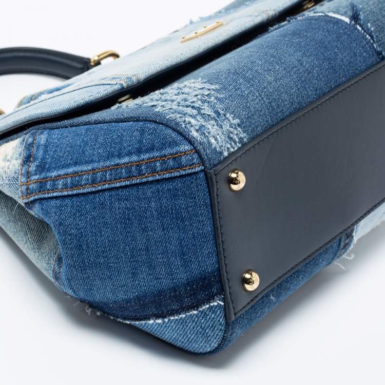 Pre Owned Dolce & Gabbana Blue Denim and Leather Medium Miss Sicily Top Handle Bag