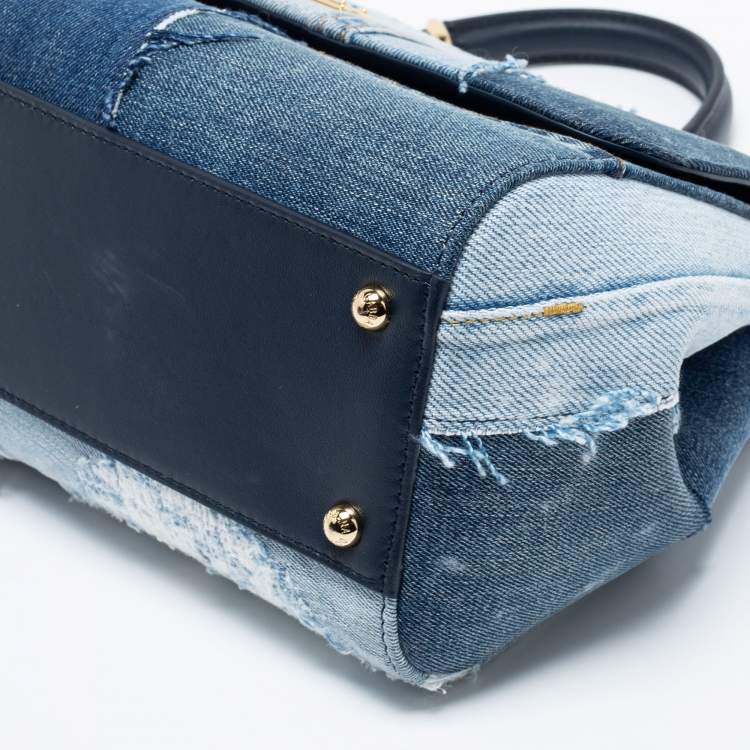 Pre Owned Dolce & Gabbana Blue Denim and Leather Medium Miss Sicily Top Handle Bag
