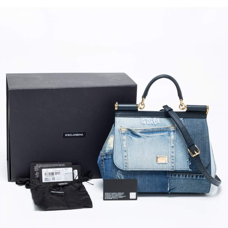 Pre Owned Dolce & Gabbana Blue Denim and Leather Medium Miss Sicily Top Handle Bag