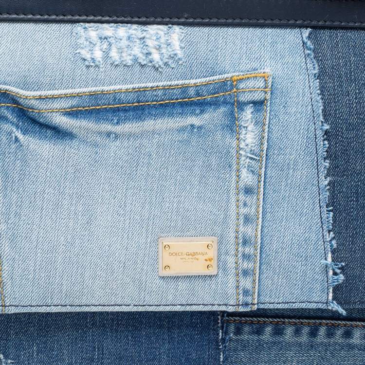 Pre Owned Dolce & Gabbana Blue Denim and Leather Medium Miss Sicily Top Handle Bag