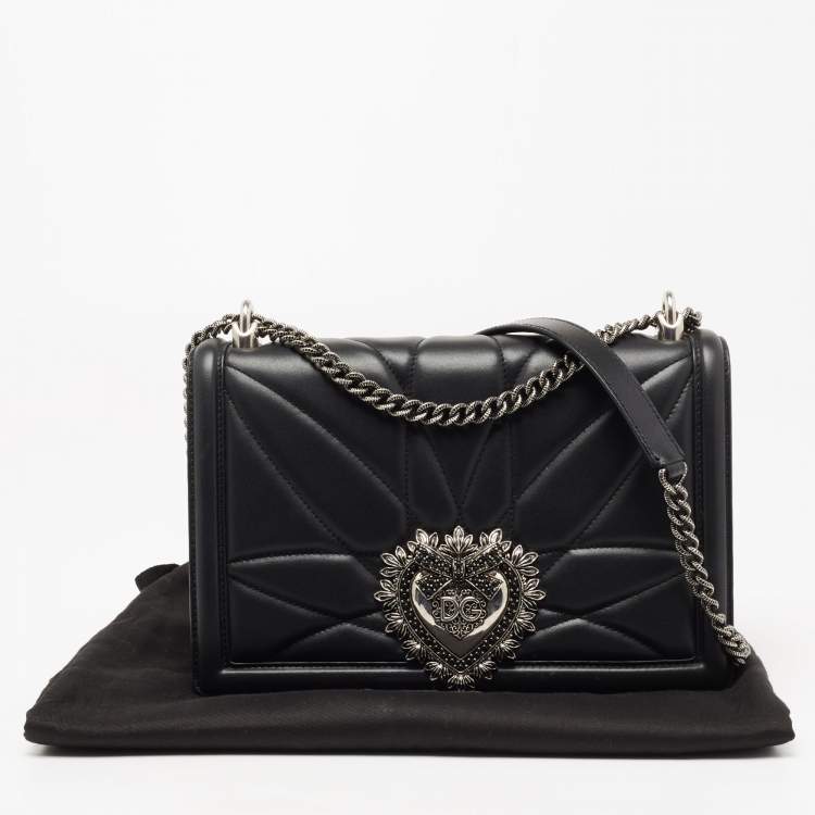 Pre Owned Dolce & Gabbana Black Quilted Leather Large Devotion Shoulder Bag
