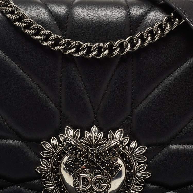 Pre Owned Dolce & Gabbana Black Quilted Leather Large Devotion Shoulder Bag