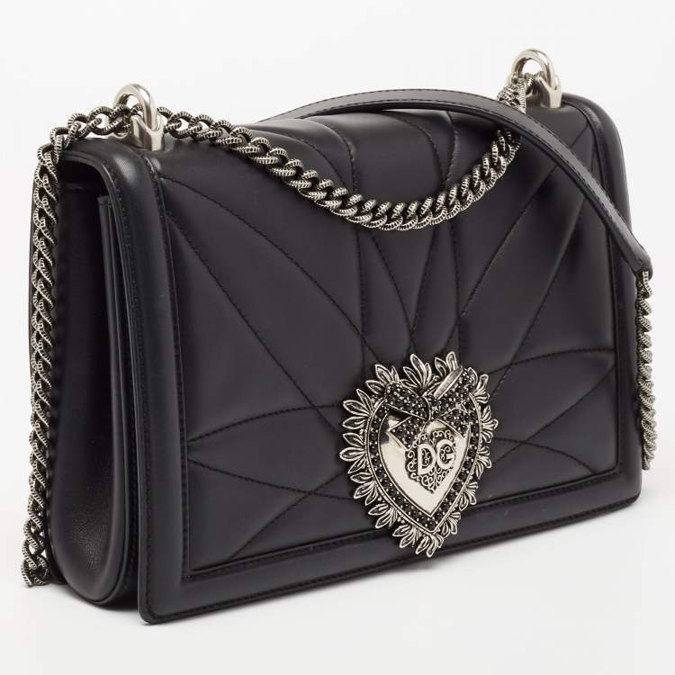 Pre Owned Dolce & Gabbana Black Quilted Leather Large Devotion Shoulder Bag