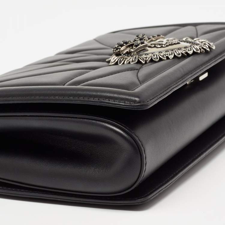 Pre Owned Dolce & Gabbana Black Quilted Leather Large Devotion Shoulder Bag