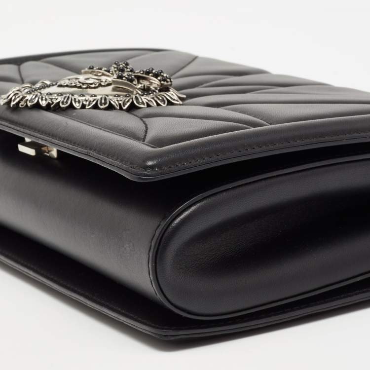 Pre Owned Dolce & Gabbana Black Quilted Leather Large Devotion Shoulder Bag